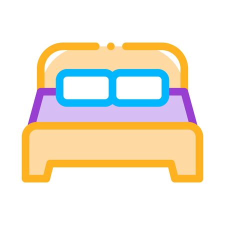 Motel Comfortable Double Bed Vector Thin Line Icon. Bedroom Twin Room Bed, Hotel Performance Of Service Equipment Linear Pictogram. Business Hostel Items Contour Illustrationのイラスト素材