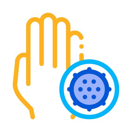 Bacteria Germ And Hand Vector Sign Thin Line Icon. Infection Micro Organism On Dirty Hand Linear Pictogram. Microbe Type Virus Biology Microorganism Contour Illustrationのイラスト素材