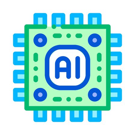 Artificial Intelligence Microchip Vector Sign Icon Thin Line. Artificial Intelligence Main Chip Processor Linear Pictogram. Technology Support, Cyborg, Internet System Contour Illustrationのイラスト素材