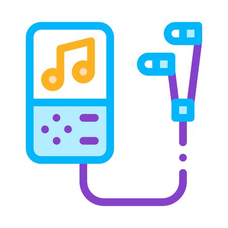 Portable Record Player With Headphones Vector Icon Thin Line. Musical Notes And Headphones, Concert, Opera And Karaoke Concept Linear Pictogram. Illustrationのイラスト素材