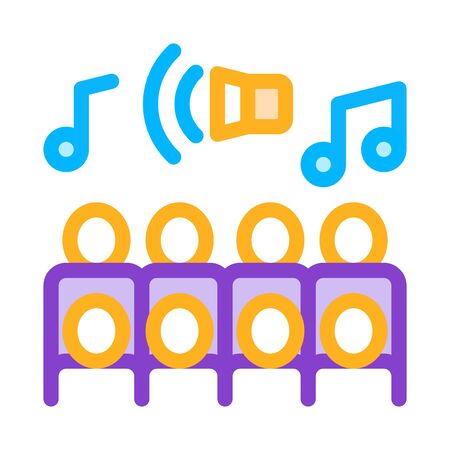 Human Silhouettes Singing Song Concert Vector Icon Thin Line. Microphone And Dynamic, Concert And Theater, Opera And Karaoke Concept Linear Pictogram. Illustrationのイラスト素材