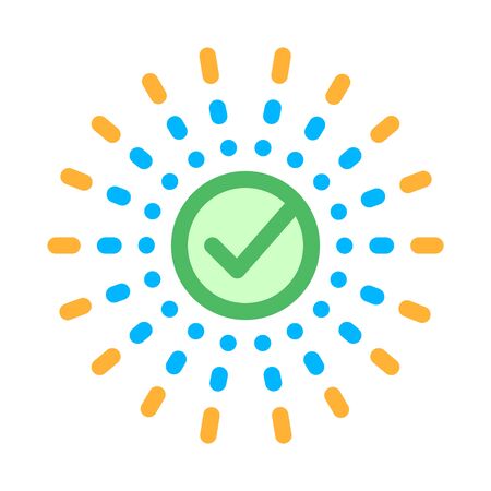 Approved Mark In Center Of Rays Element Vector Icon Thin Line. Approved Sign On Document File, Computer Monitor And Smartphone Display Concept Linear Pictogram. Contour Illustrationのイラスト素材