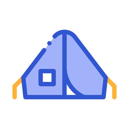 Camping Tent Alpinism Sport Equipment Vector Icon Thin Line. Compass, Mountain Direction And Burner Mountaineering Alpinism Equipment Concept Linear Pictogram. Contour Outline Illustrationのイラスト素材