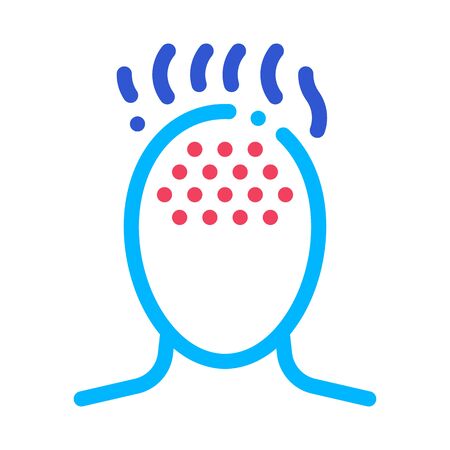 High Fever Temperature Man Head Silhouette Vector Icon Thin Line. Tension And Cluster, Migraine And Stress Symptom Illustrationのイラスト素材