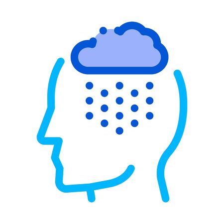 Rainy Cloud Cloudburst Silhouette Headache Vector Icon Thin Line. Tension And Cluster Headache, Migraine And Stress Symptom Illustrationのイラスト素材