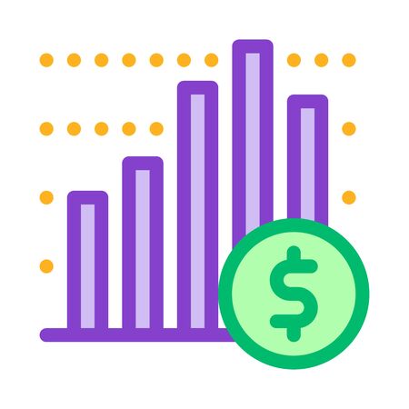 Financial Graph Chart And Coin Dollar Vector Icon Thin Line. Money Sign On Smartphone Display And Magnifier, Web Site Financial Illustrationのイラスト素材