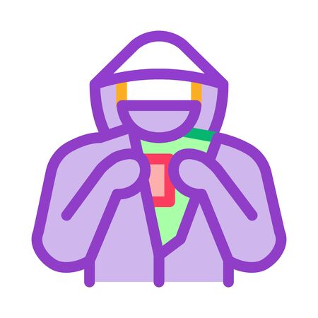 Shoplifter with Goods Icon Vector. Outline Shoplifter with Goods Sign. Isolated Contour Symbol Illustrationのイラスト素材