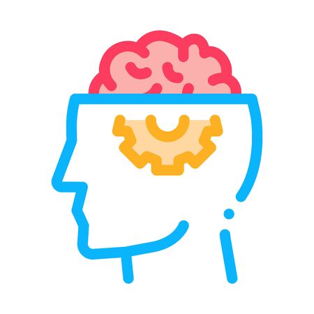 Human Brain Gear Icon Vector. Outline Human Brain Gear Sign. Isolated Contour Symbol Illustrationのイラスト素材