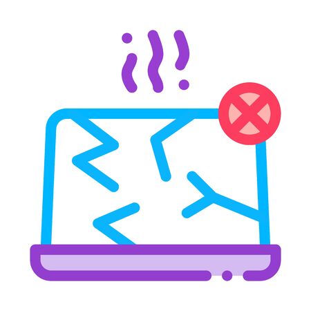 Wrecked Laptop Icon Vector. Outline Wrecked Laptop Sign. Isolated Contour Symbol Illustrationのイラスト素材