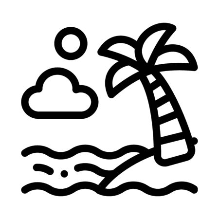 Ocean View with Palm Icon Vector. Outline Ocean View with Palm Sign. Isolated Contour Symbol Illustrationのイラスト素材