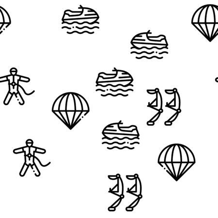 Extreme Sport Activity Seamless Pattern Vector Thin Line. Illustrationsのイラスト素材