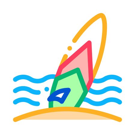 Surfing Board On Seaside Icon Thin Line Vector. Thailand Tourist Activity Surfing Equipment On Beach Color Symbol Illustrationのイラスト素材