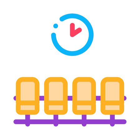 Airport Waiting Room Chairs Icon Thin Line Vector. Airport Wait Flight Seats And Clock Concept Linear Pictogram. Passengers Color Symbol Illustrationのイラスト素材