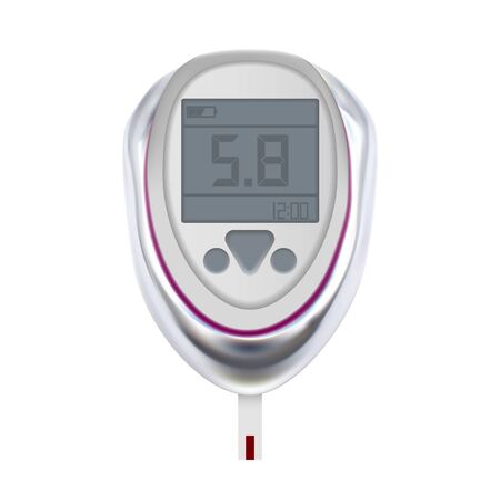 Glucose Meter Medical Electronic Equipment Vector. Digital Device For Measuring And Monitoring Blood Glucose Sugar Diabetes. Health Testing Analyzer Apparatus Template Realistic 3d Illustrationのイラスト素材