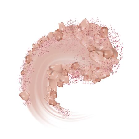 Powder Eyeshadow Cosmetic Makeup Smear Vector. Beautify Face Bright Beige Finish Visage Complexion Powder, Dry Cosmetology Fashionable Product. Skincare Brushstroke Template Realistic 3d Illustrationのイラスト素材