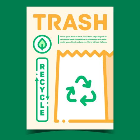 Trash Recycle Promotional Marketing Banner Vector. Recycle Supermarket Or Shop Paper Bag Packaging And Tree Leaf On Creative Advertising Poster. Concept Template Stylish Colored Illustrationのイラスト素材