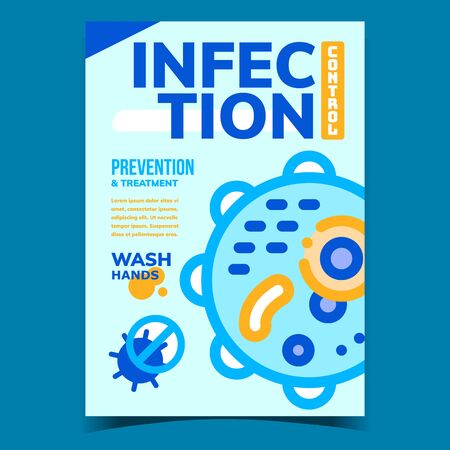 Infection Control Creative Promo Poster Vector. Infection Disease Bacteria, Prevention And Treatment Advertising Banner. Hygiene And Healthcare Concept Layout Style Colorful Illustrationのイラスト素材