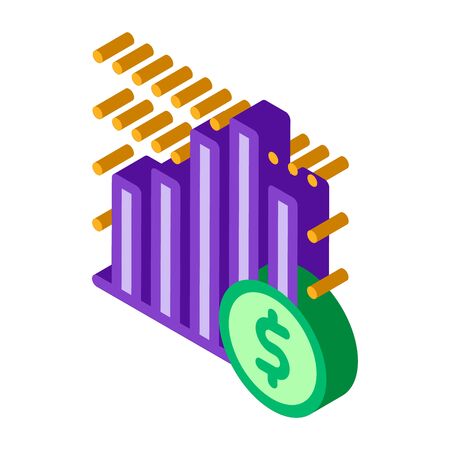 Financial Graph Chart And Coin Dollar vector isometric sign. color isolated symbol illustrationのイラスト素材