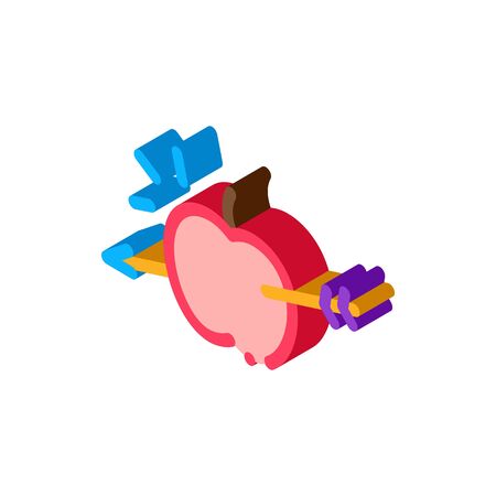 Apple Pierced Archery Arrow Icon Vector. Isometric Fruit Food Dessert Precision Hit By Arrow sign. color isolated symbol illustrationのイラスト素材