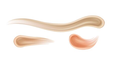Concealer Stroke Face Cosmetics Makeup Set Vector. Collection Of Different Color Facial Visage Concealer, Dry Mineral Cosmetology Product. Organic Substance Template Realistic 3d Illustrationsのイラスト素材
