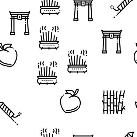 Chinese New Year Feast Seamless Pattern Vector Thin Line. Illustrationsのイラスト素材
