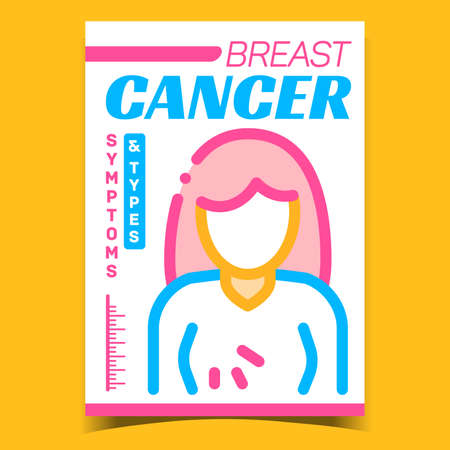 Breast Cancer Creative Advertising Poster Vector. Woman Breast Cancer Symptoms And Types Promo Banner. Medical Examination And Treatment Concept Template Stylish Colorful Illustrationのイラスト素材