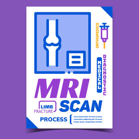 Mri Scan Medical Process Advertising Banner Vector. Limb Fracture Mri Scan Photo And Orthopedics Medical Diagnostic Promotional Poster. Concept Template Stylish Colorful Illustrationのイラスト素材