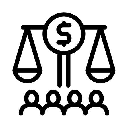 scales with money nd businesspeople icon vector. scales with money nd businesspeople sign. isolated contour symbol illustrationのイラスト素材