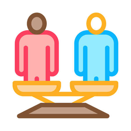 different race human balance on scales icon vector. different race human balance on scales sign. color symbol illustrationのイラスト素材