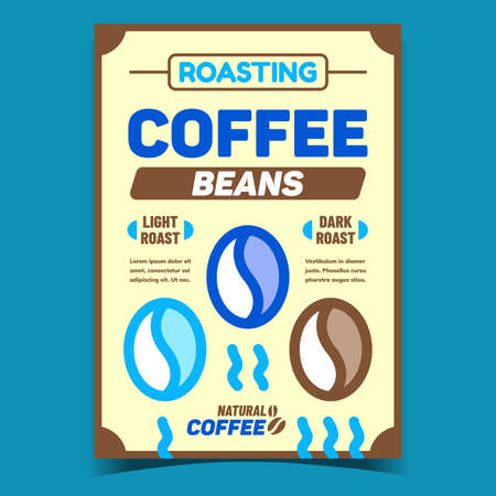 Roasting Coffee Beans Advertising Banner Vector. Light And Dark Roast Natural Coffee Creative Promotional Poster. Energy Morning Drink Ingredient Concept Template Style Color Illustrationのイラスト素材