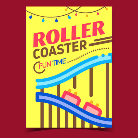 Roller Coaster Creative Advertising Banner Vector. Family Park Roller Coaster Extreme Scary Carousel Promotional Poster. Amusement Park Rollercoaster Concept Template Style Color Illustrationのイラスト素材