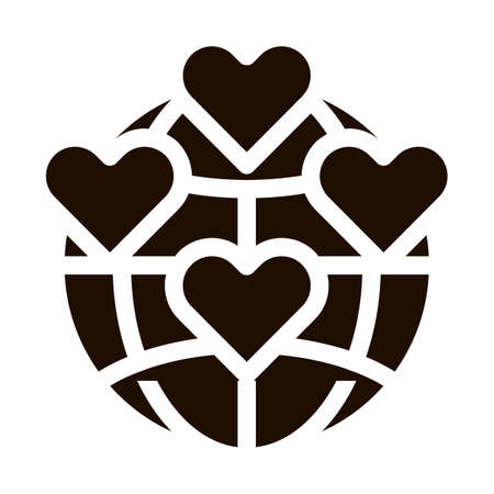 Universe Volunteers Support Vector Icon. Volunteers Support, Help Charitable Organizations, Heart World Love Pictogram. People Silhouette Blood Donor Contour Illustrationのイラスト素材