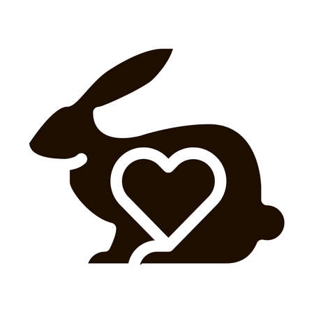Animal Rabbit And Heart Vector Icon. Testing Organic Cosmetic On Animal, Natural Component Pictogram. Ecology, Cruelty-free Product, Molecular Analysis Contour Illustrationのイラスト素材