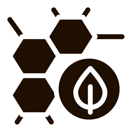 Cosmetic Ingredient Honey Vector Icon. Organic Cosmetic, Natural Component Honeycomb Plant Leaf Pictogram. Eco-friendly, Cruelty-free Product, Molecular Analysis Contour Illustrationのイラスト素材