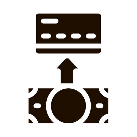 Putting Money Cash On Card Vector Icon. Online Money Transactions, Financial Internet Banking Payment Operation Pictogram. Deposit Currency Exchange Contour Illustrationのイラスト素材