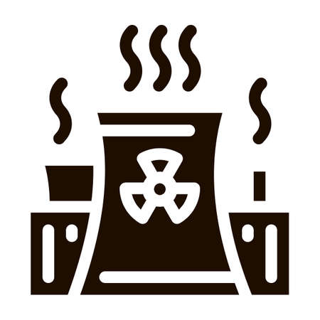 Generating Atomic Plant Vector Icon. Nuclear Atomic Facility Environmental Pollution, Chemical, Radiological Contamination Pictogram. Dirty Soil, Water, Air Contour Illustrationのイラスト素材