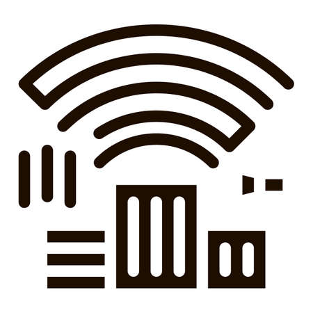 Building With Radiowaves Vector Icon. Industrial Environmental Pollution, Chemical, Radiological Contamination Pictogram. Dirty Soil, Water, Air Contour Illustrationのイラスト素材