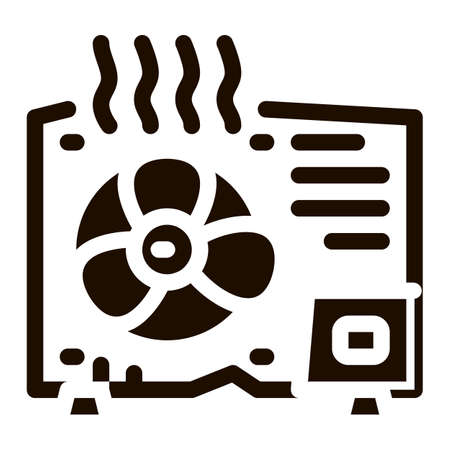 Broken Conditioner System Vector Icon. Overheat Conditioner Technology Equipment, Superheat Outdoor Unit Ventilator Pictogram. Air Conditioning Maintenance Contour Illustrationのイラスト素材