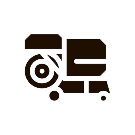 Shaking Harvester Vehicle Vector Icon. Agricultural Harvester Wheel For Harvesting Reaping On Farm Field. Ingathering Machine Pictogram. Monochrome Illustrationのイラスト素材
