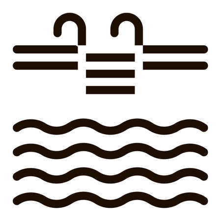 Water Swimming Pool Vector Sign Icon. Swimming Pool With Waves, Hotel Performance Of Service Equipment Pictogram. Business Hostel Items Monochrome Illustrationのイラスト素材