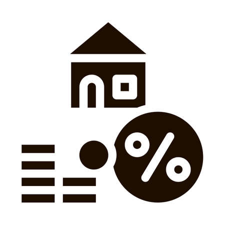 House Mortgage Service Tick Vector Icon. Mortgage On Real Property Building, Heap Of Coin And Percent Sign Pictogram. Rent Or Buy Apartment Garage Contour Illustrationのイラスト素材