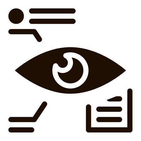 Eye Biometric Data And Information glyph icon Sign . Artificial Intelligence Biometric Personal Characteristics Pictogram. Technology Support, Cyborg, Microchip Contour Illustrationのイラスト素材
