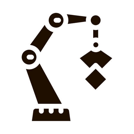 Mechanic Robot Transportation Crane glyph icon Sign . Artificial Intelligence Robot Detail Arm For Moving Box Pictogram. Fingerprint, Microchip, Assembly Contour Illustrationのイラスト素材