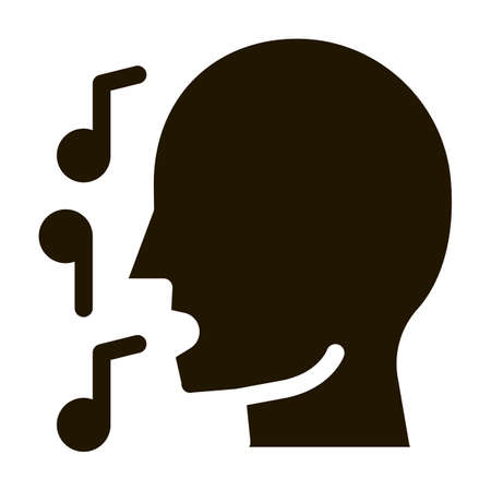 Man Silhouette Singing Song Recital Concert glyph icon . Microphone And Dynamic, Concert And Theater, Opera And Karaoke Pictogram. Black And White Contour Illustrationのイラスト素材