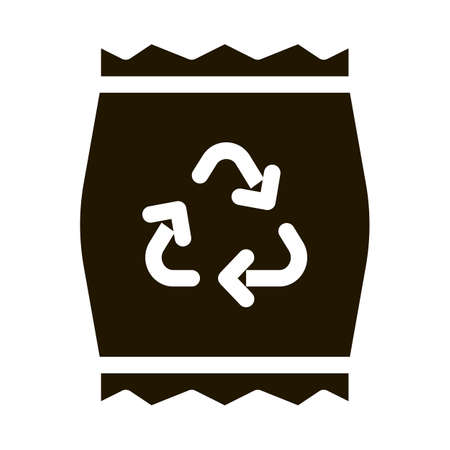 Plastic Parcel Bag With Recycle Mark glyph icon . Open And Closed Carton Packaging Pictogram. Parcel, Shipping Service Equipment Black And White Contour Illustrationのイラスト素材