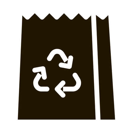 Paper Bag With Recycle Sign Packaging glyph icon . Open And Closed Packaging Pictogram. Parcel, Box Shipping Equipment Black And White Contour Illustrationのイラスト素材
