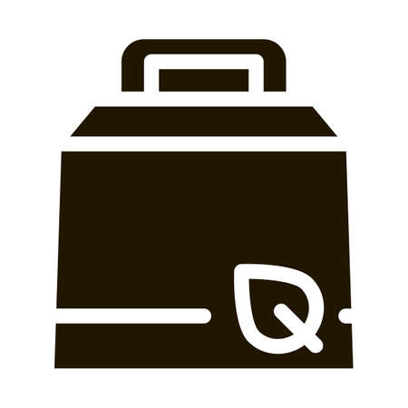 Carton Package With Handle And Plant Leaf glyph icon . Open And Closed Packaging Pictogram. Parcel, Box Shipping Equipment Black And White Contour Illustrationのイラスト素材