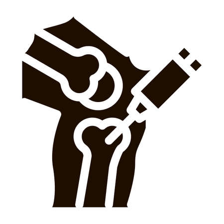 Syringe Injection Vaccine In Bone glyph icon . Orthopedic And Trauma Rehabilitation, Vaccine And Walkers Pictogram. Medical Rehab Goods Monochrome Illustrationのイラスト素材