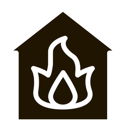 Building And Flame Heating Equipment glyph icon . Cool And Humidity, Airing, Ionisation And Heating Pictogram. Conditioning Related Monochrome Illustrationのイラスト素材