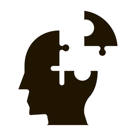 Puzzle Detail Man Silhouette Headache glyph icon . Tension And Cluster Headache, Migraine And Brain Symptom Pictogram. Head Healthcare Monochrome Illustrationのイラスト素材